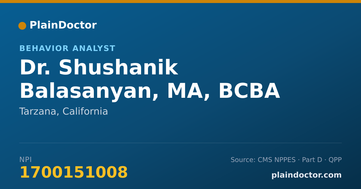 Shareable card for Shushanik Balasanyan, MA, BCBA - Behavior Analyst, Tarzana, CA