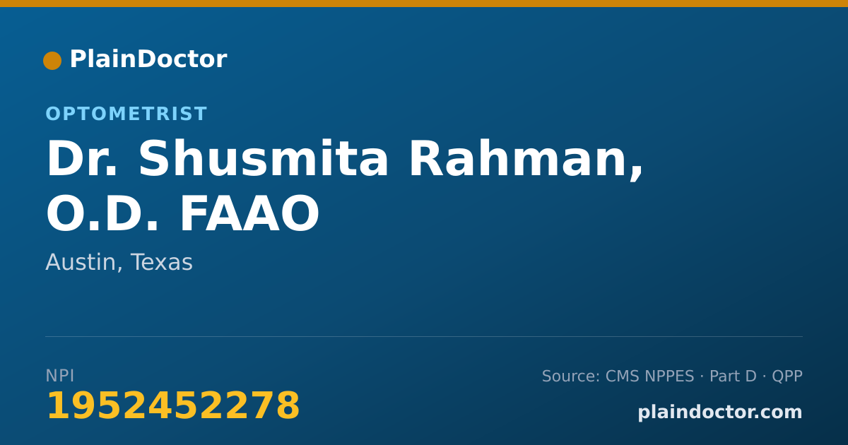 Shareable card for Shusmita Rahman, O.D. FAAO - Optometrist, Austin, TX