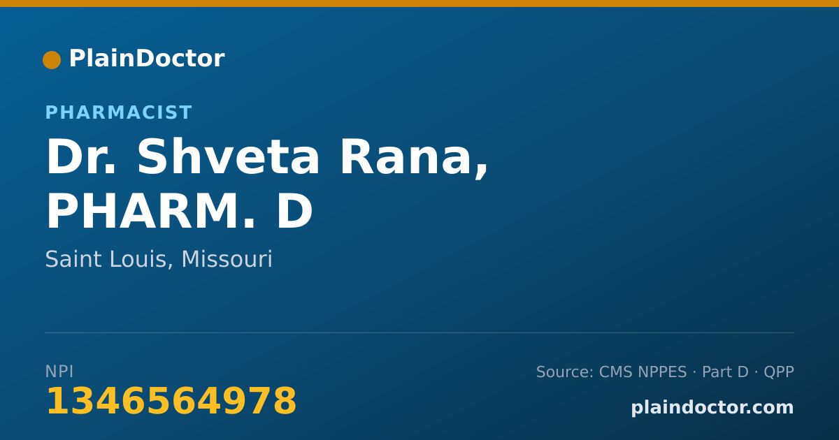 Shareable card for Shveta Rana, PHARM. D - Pharmacist, Saint Louis, MO