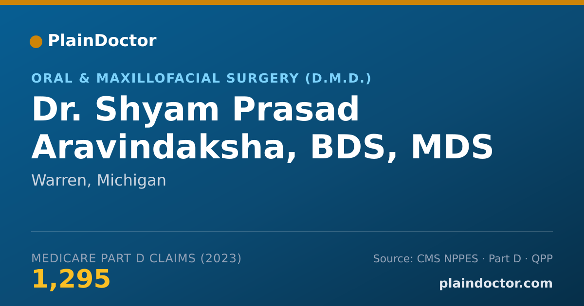 Shareable card for Shyam Prasad Aravindaksha, BDS, MDS - Oral & Maxillofacial Surgery (D.M.D.), Warren, MI