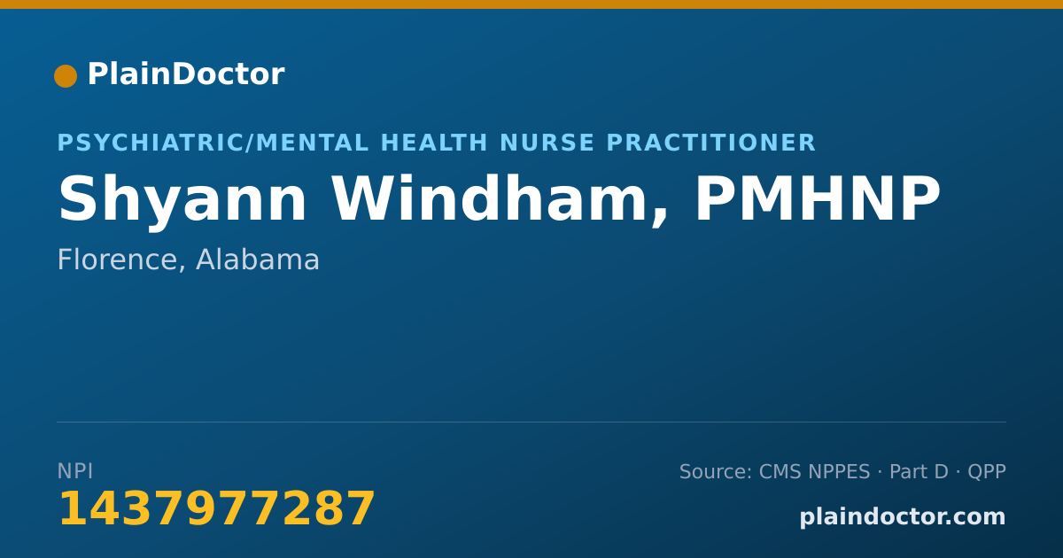 Shareable card for Shyann Windham, PMHNP - Psychiatric/Mental Health Nurse Practitioner, Muscle Shoals, AL