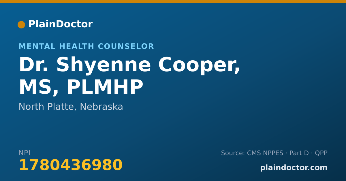 Shareable card for Shyenne Cooper, MS, PLMHP - Mental Health Counselor, North Platte, NE