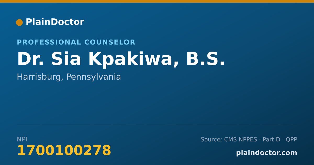 Shareable card for Sia Kpakiwa, B.S. - Professional Counselor, Harrisburg, PA
