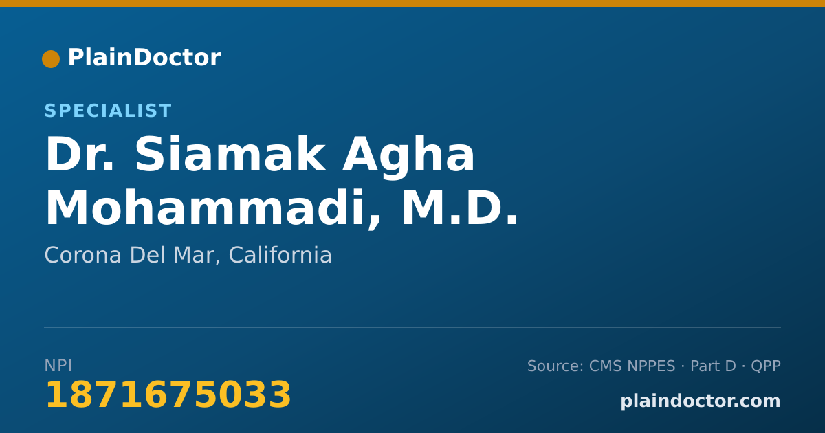 Shareable card for Siamak Agha Mohammadi, M.D. - Specialist, Corona Del Mar, CA