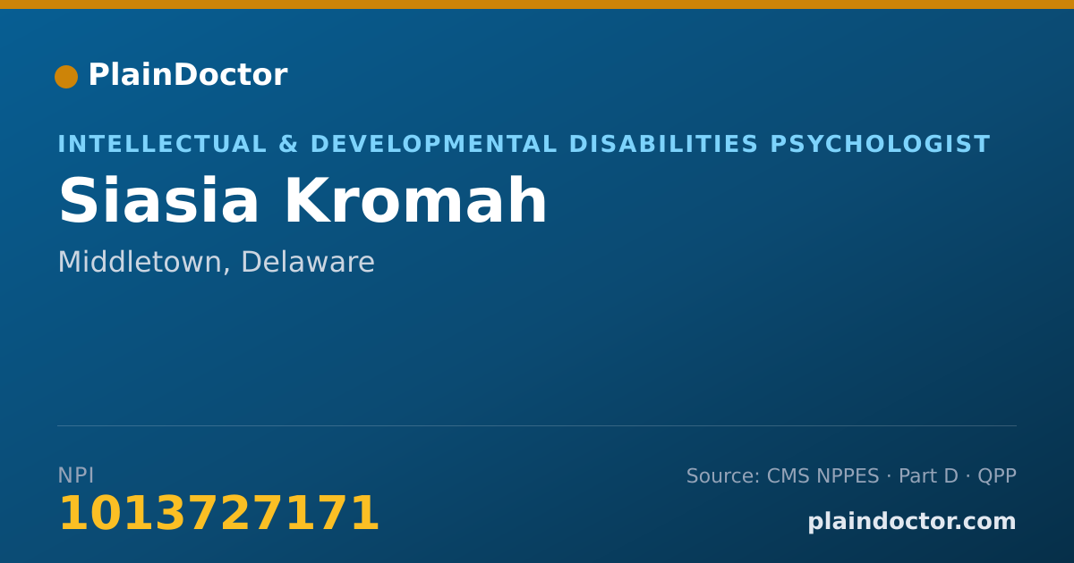 Shareable card for Siasia Kromah - Intellectual & Developmental Disabilities Psychologist, Middletown, DE
