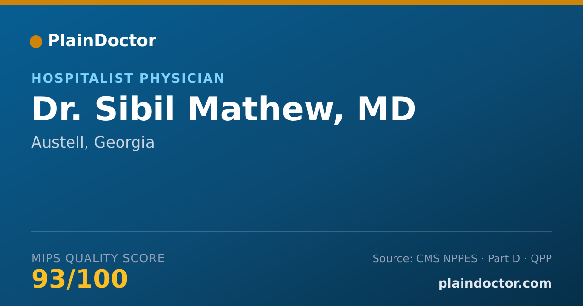 Shareable card for Sibil Mathew, MD - Hospitalist Physician, Austell, GA