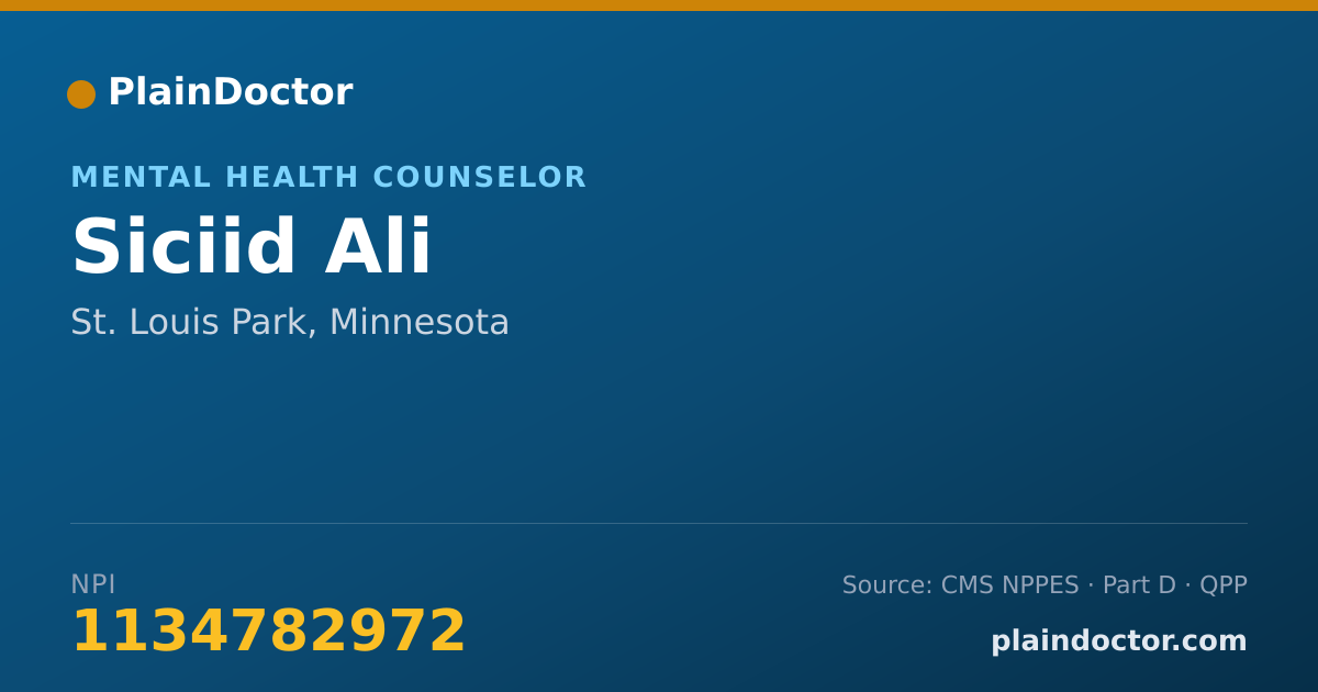 Shareable card for Siciid Ali - Mental Health Counselor, St. Louis Park, MN