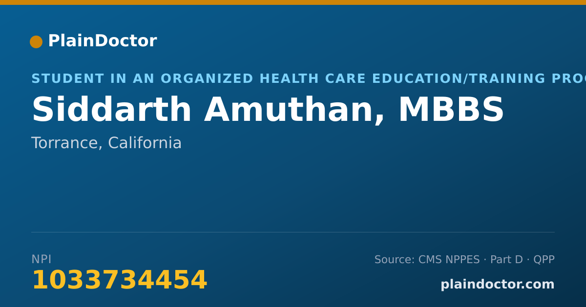 Shareable card for Siddarth Amuthan, MBBS - Neonatal-Perinatal Medicine Physician, Torrance, CA