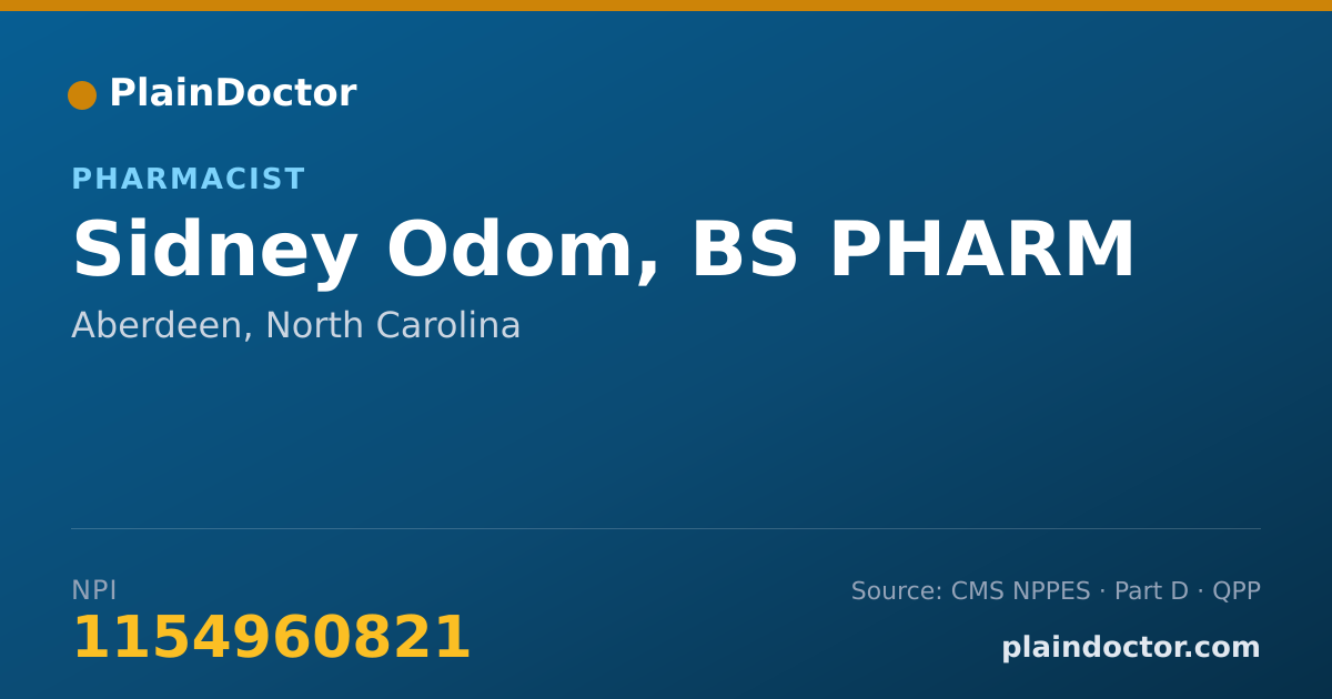 Shareable card for Sidney Odom, BS PHARM - Pharmacist, Aberdeen, NC