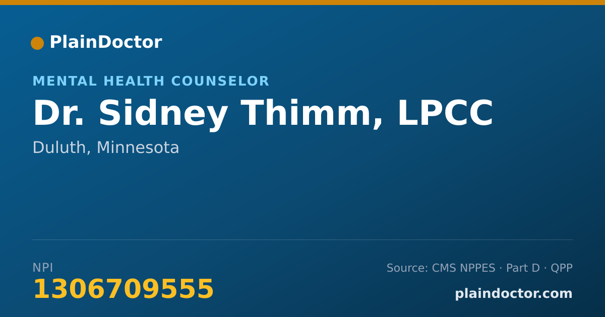 Shareable card for Sidney Thimm, LPCC - Mental Health Counselor, Duluth, MN