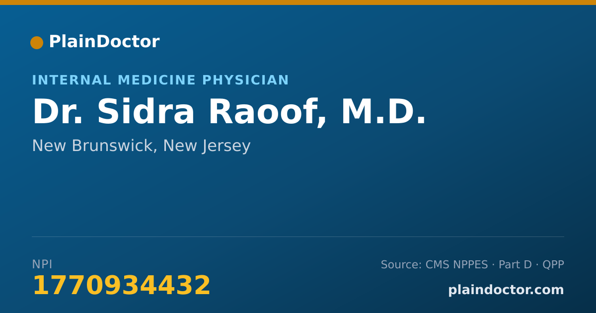 Shareable card for Sidra Raoof, M.D. - Internal Medicine Physician, New Brunswick, NJ