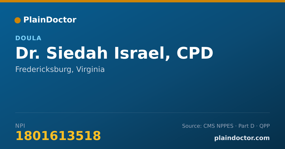 Shareable card for Siedah Israel, CPD - Doula, Fredericksburg, VA