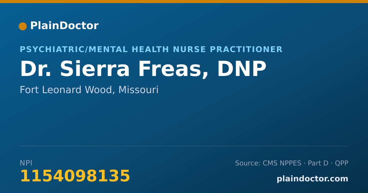 Shareable card for Sierra Freas, DNP - Psychiatric/Mental Health Nurse Practitioner, Fort Leonard Wood, MO
