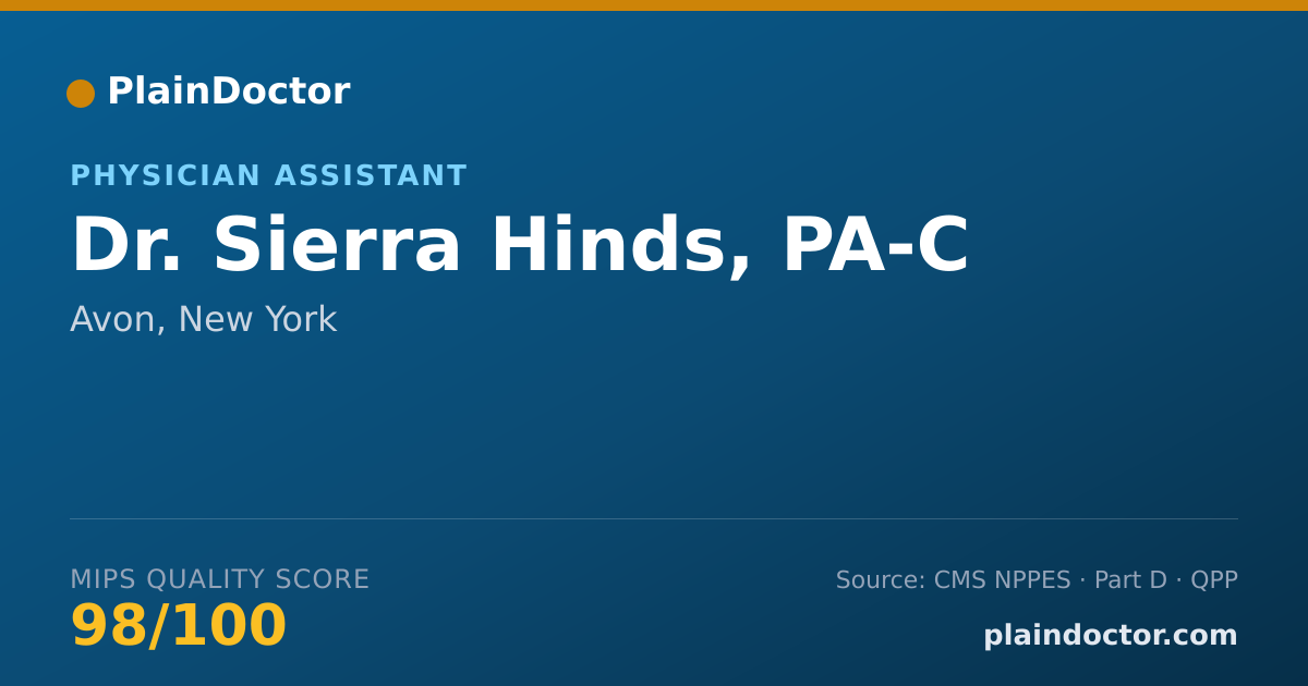 Shareable card for Sierra Hinds, PA-C - Physician Assistant, Avon, NY