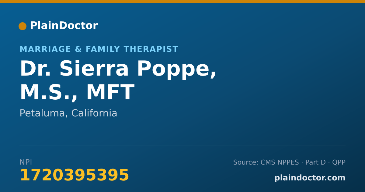 Shareable card for Sierra Poppe, M.S., MFT - Marriage & Family Therapist, Petaluma, CA