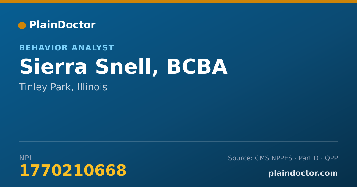 Shareable card for Sierra Snell, BCBA - Behavior Analyst, Tinley Park, IL