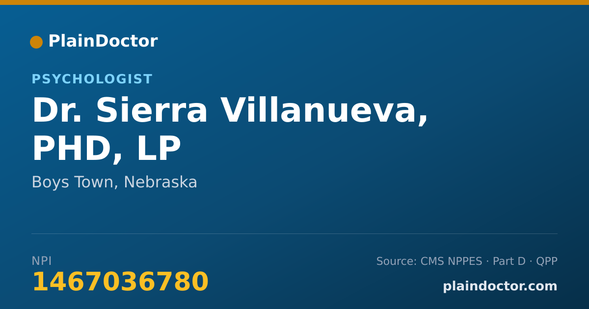Shareable card for Sierra Villanueva, PHD, LP - Psychologist, Boys Town, NE