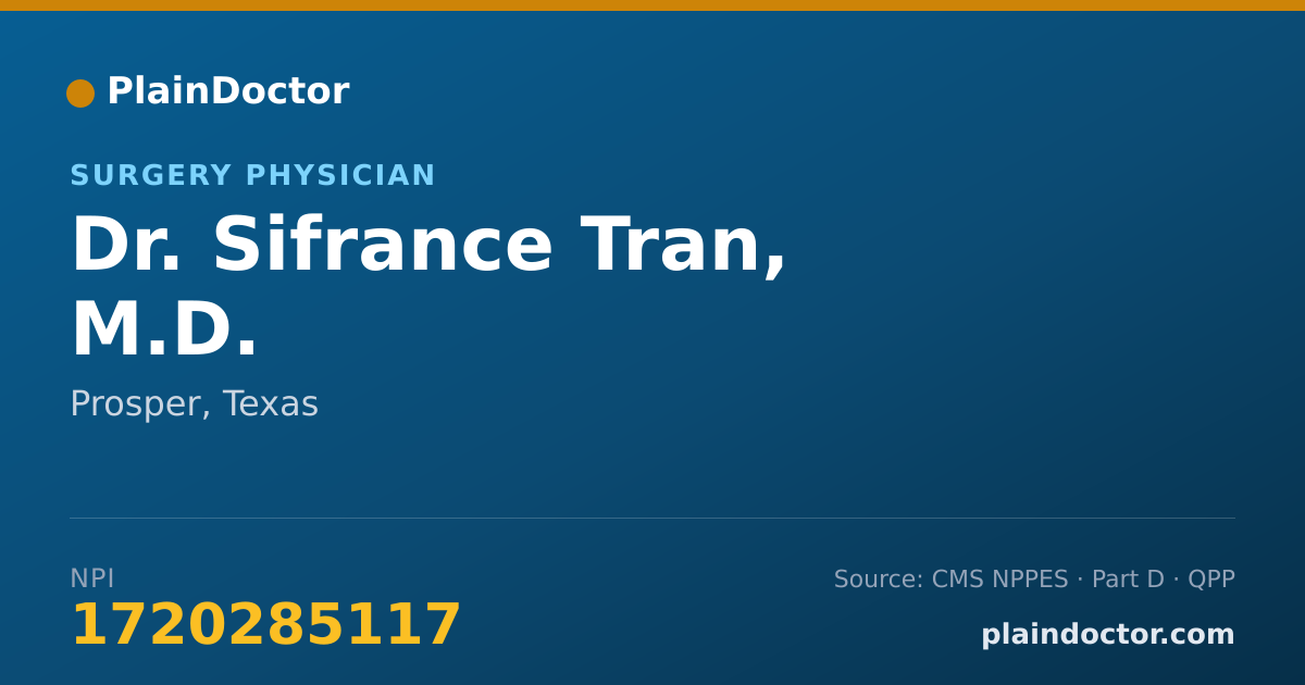 Shareable card for Sifrance Tran, M.D. - Surgery Physician, Prosper, TX
