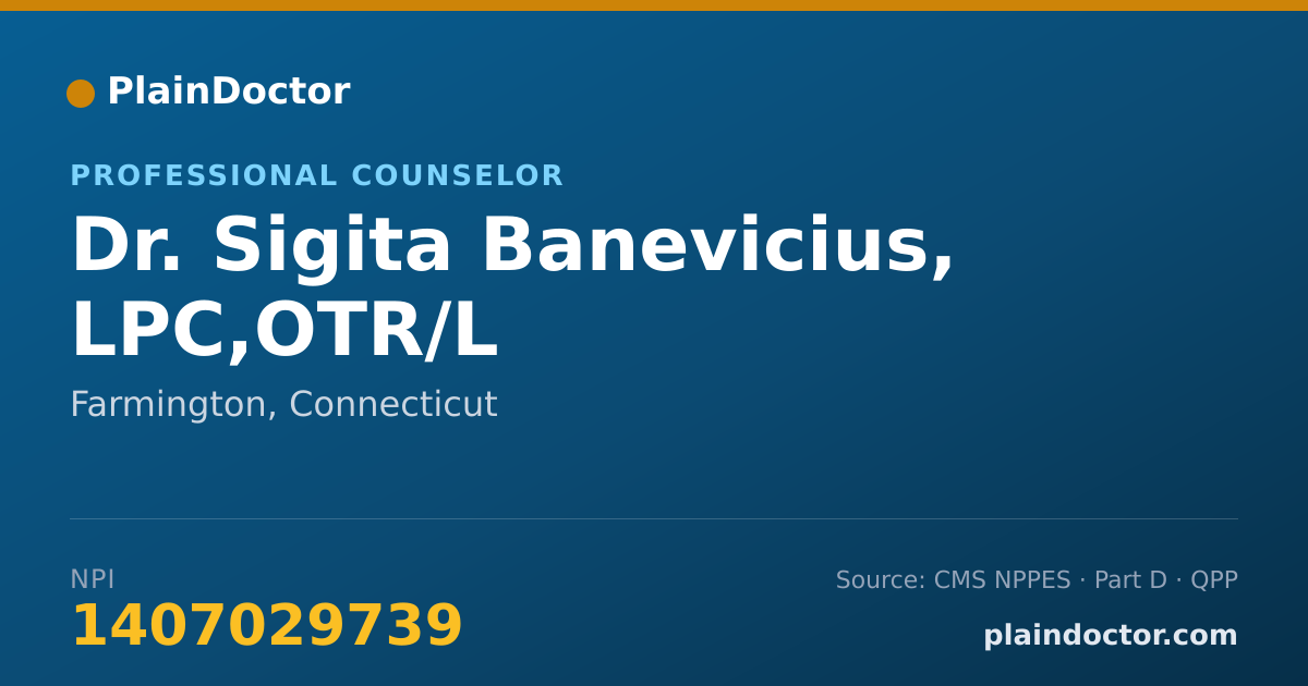 Shareable card for Sigita Banevicius, LPC,OTR/L - Professional Counselor, Farmington, CT