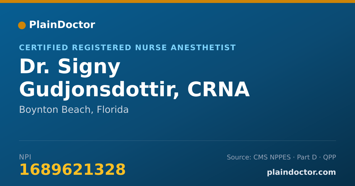 Shareable card for Signy Gudjonsdottir, CRNA - Certified Registered Nurse Anesthetist, Boynton Beach, FL