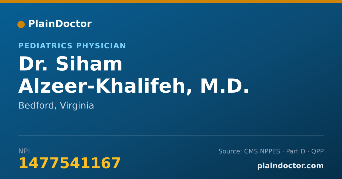 Shareable card for Siham Alzeer-Khalifeh, M.D. - Pediatrics Physician, Bedford, VA