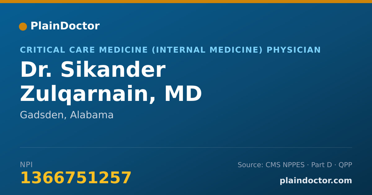 Shareable card for Sikander Zulqarnain, MD - Critical Care Medicine (Internal Medicine) Physician, Gadsden, AL