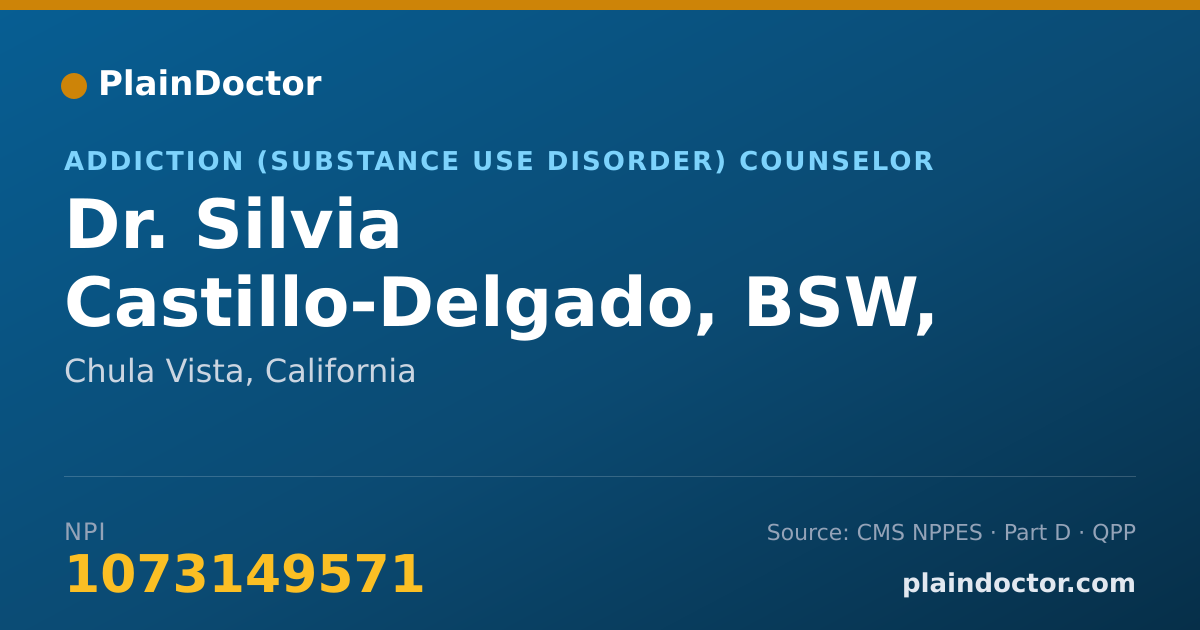 Shareable card for Silvia Castillo-Delgado, BSW, APCC, CRC - Addiction (Substance Use Disorder) Counselor, Chula Vista, CA