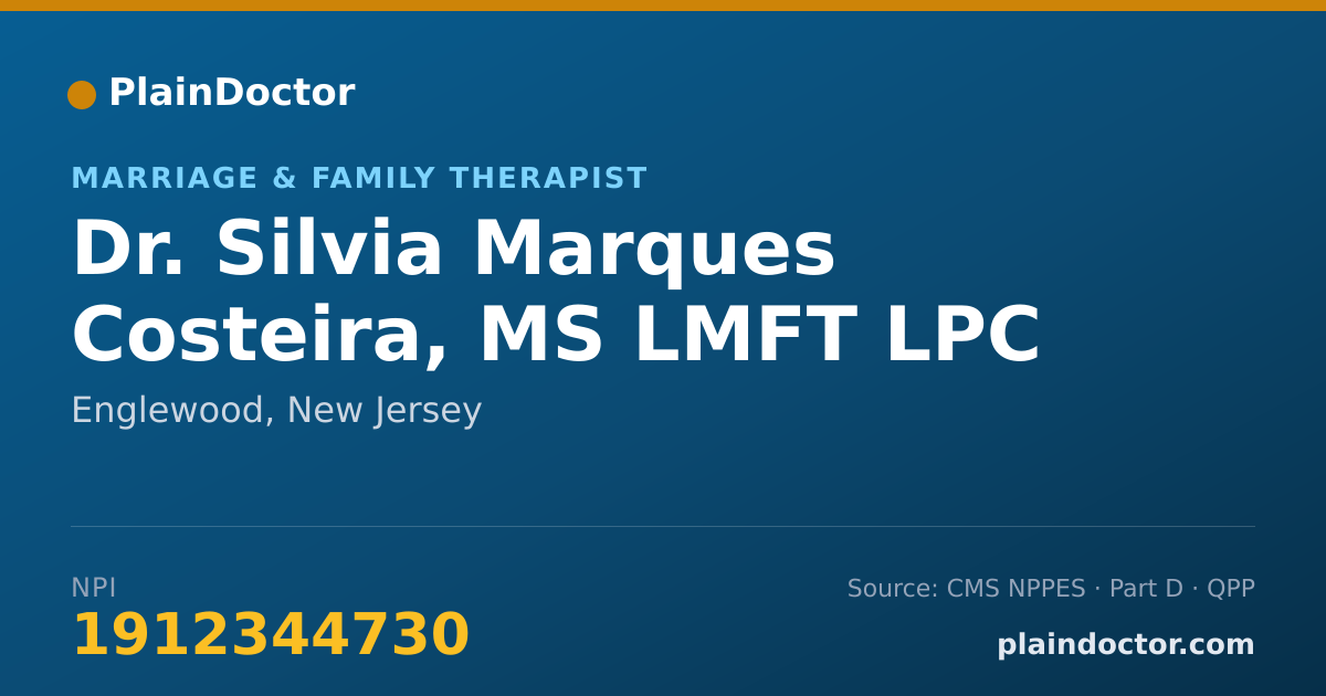 Shareable card for Silvia Marques Costeira, MS LMFT LPC - Marriage & Family Therapist, Englewood, NJ