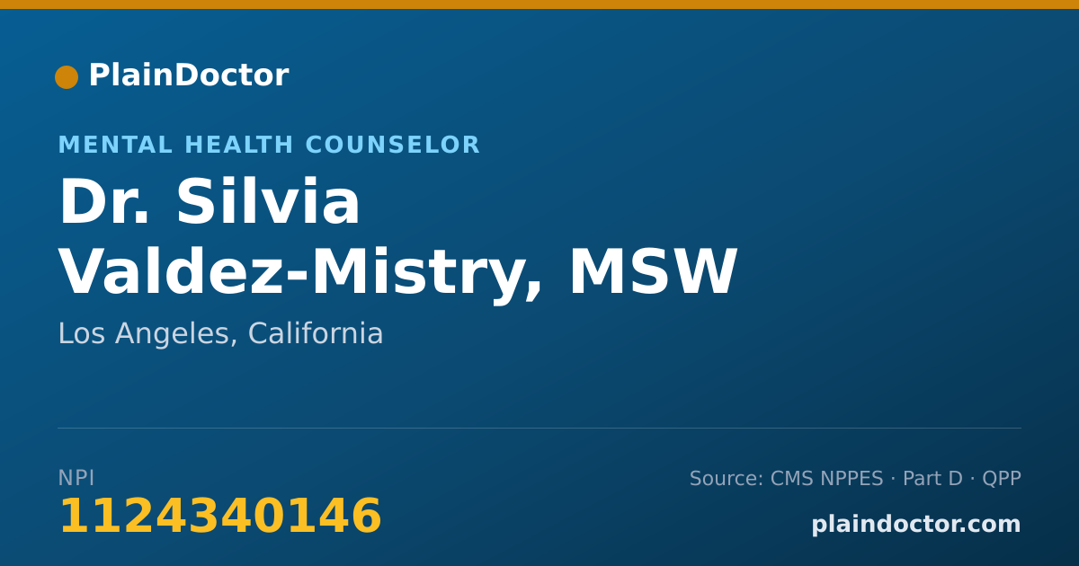 Shareable card for Silvia Valdez-Mistry, MSW - Mental Health Counselor, Los Angeles, CA