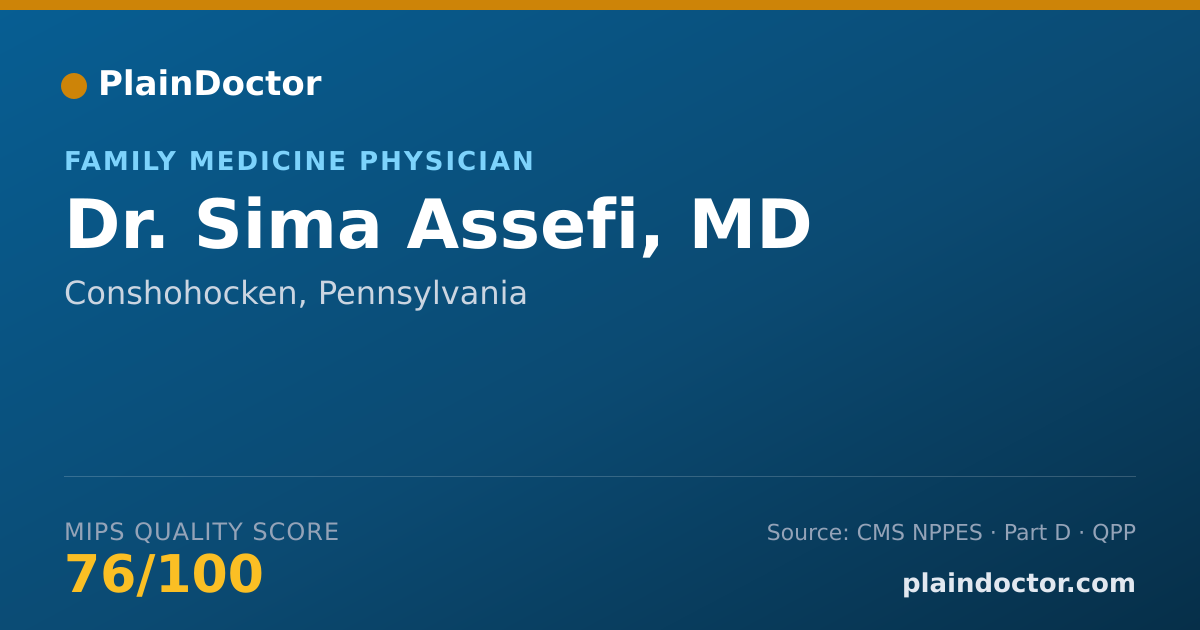 Shareable card for Sima Assefi, MD - Family Medicine Physician, Conshohocken, PA