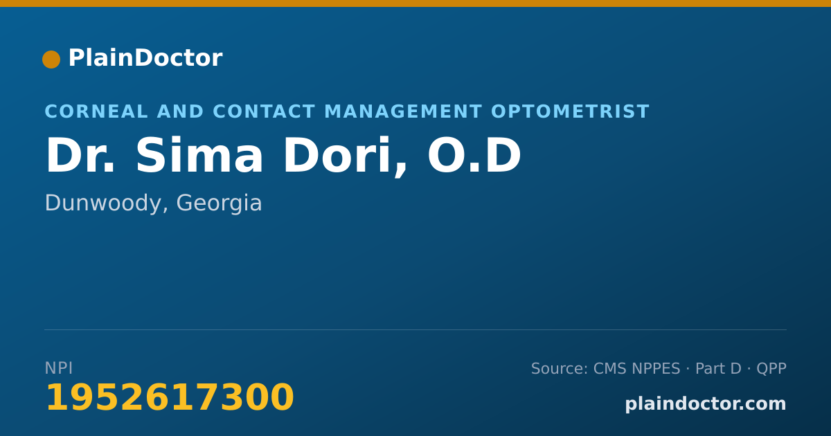Shareable card for Sima Dori, O.D - Corneal and Contact Management Optometrist, Dunwoody, GA
