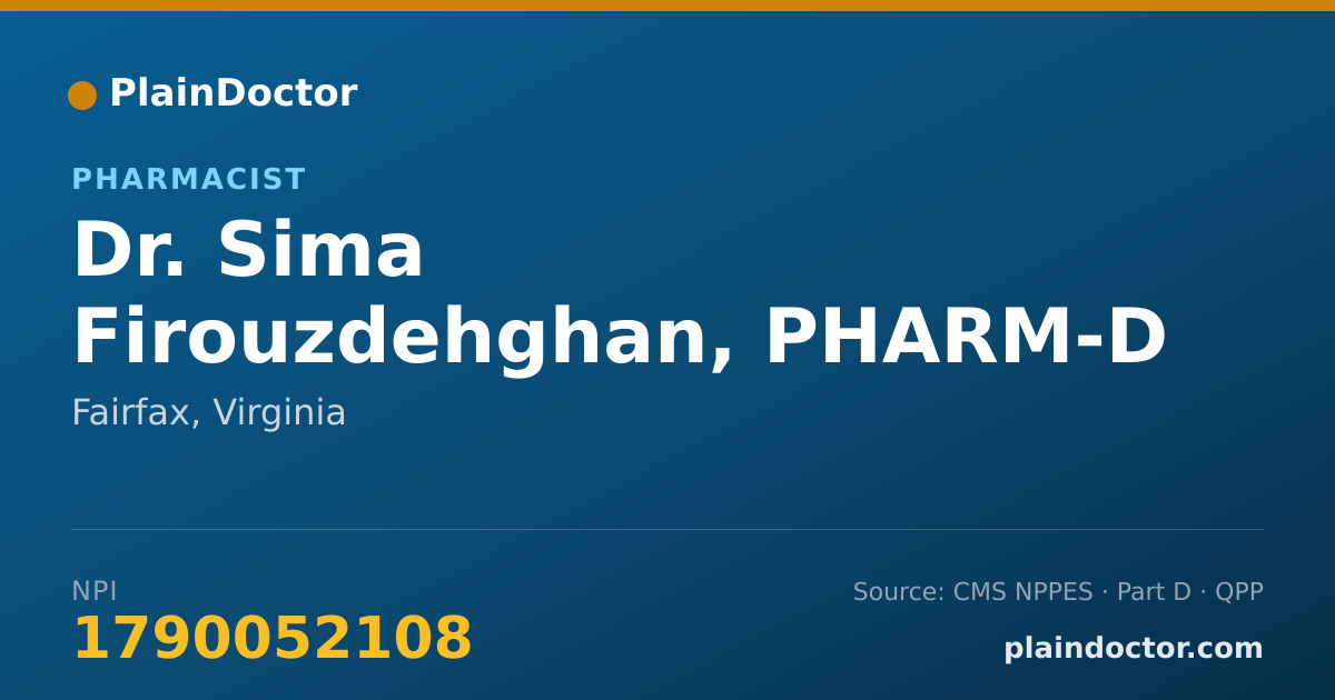 Shareable card for Sima Firouzdehghan, PHARM-D - Pharmacist, Fairfax, VA