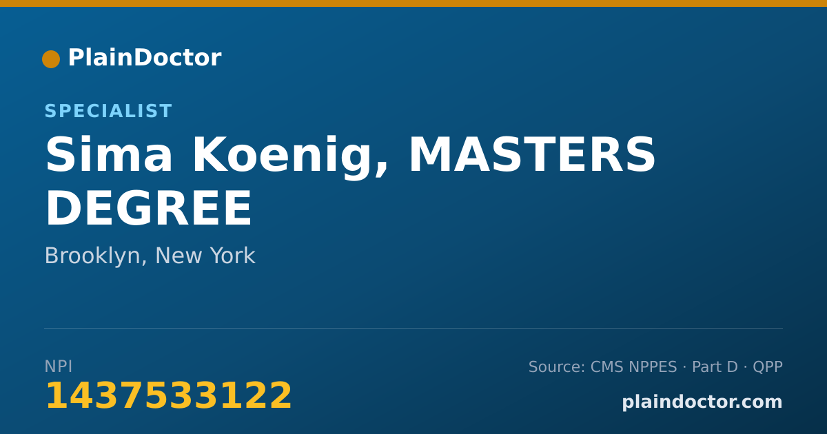 Shareable card for Sima Koenig, MASTERS DEGREE - Specialist, Brooklyn, NY