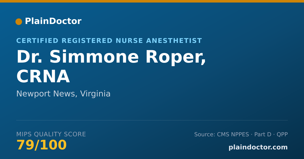 Shareable card for Simmone Roper, CRNA - Certified Registered Nurse Anesthetist, Newport News, VA