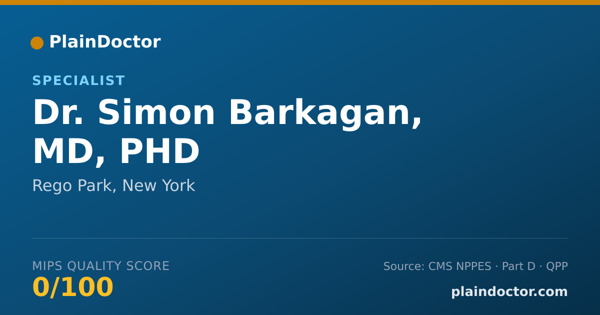 Shareable card for Simon Barkagan, MD, PHD - Specialist, Rego Park, NY