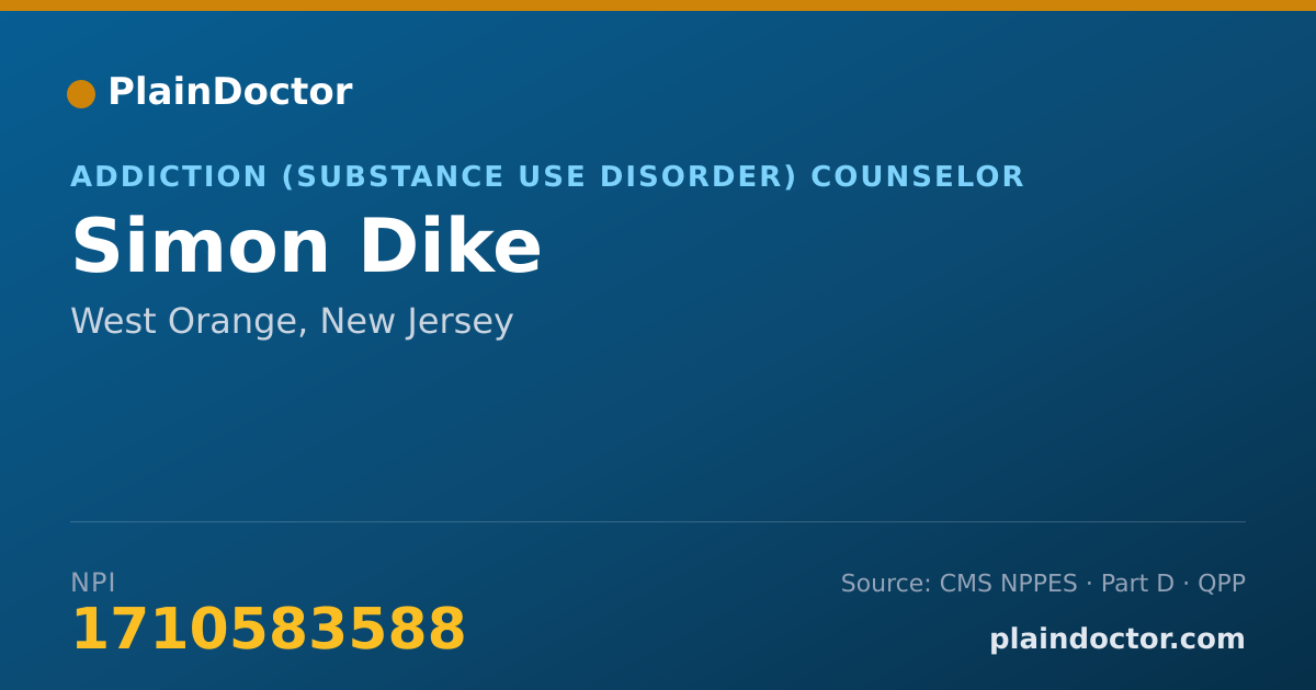 Shareable card for Simon Dike - Addiction (Substance Use Disorder) Counselor, West Orange, NJ