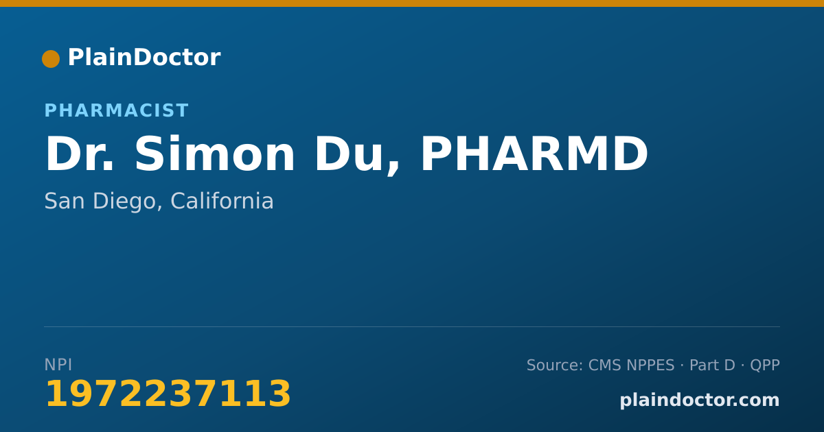 Shareable card for Simon Du, PHARMD - Pharmacist, San Diego, CA
