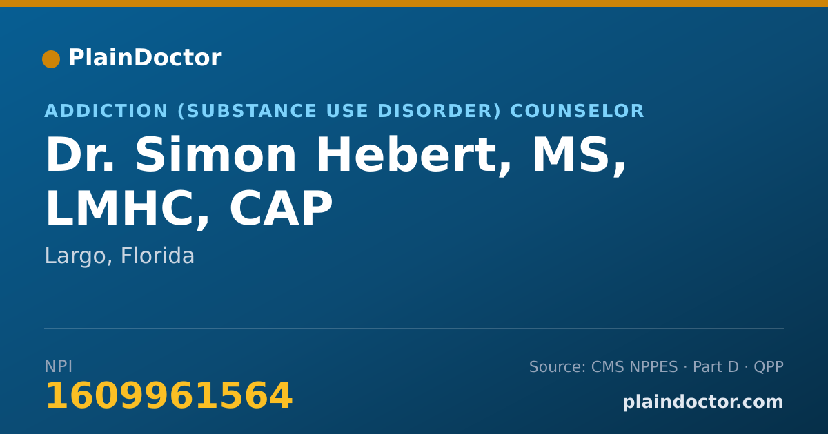 Shareable card for Simon Hebert, MS, LMHC, CAP - Addiction (Substance Use Disorder) Counselor, Largo, FL