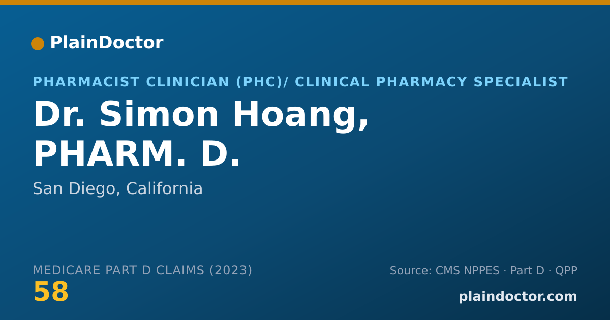 Shareable card for Simon Hoang, PHARM. D. - Pharmacist Clinician (PhC)/ Clinical Pharmacy Specialist, San Diego, CA