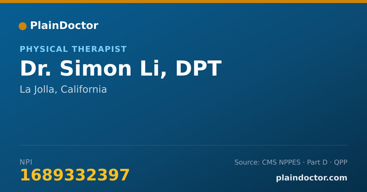 Shareable card for Simon Li, DPT - Physical Therapist, La Jolla, CA