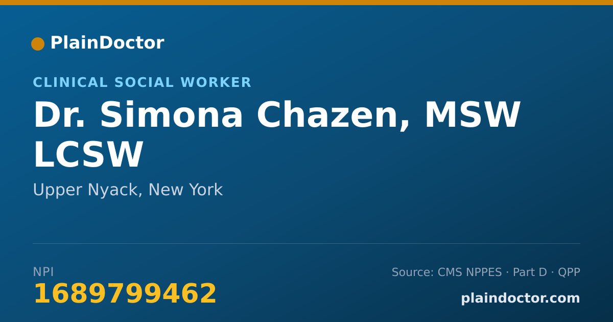 Shareable card for Simona Chazen, MSW LCSW - Clinical Social Worker, Upper Nyack, NY