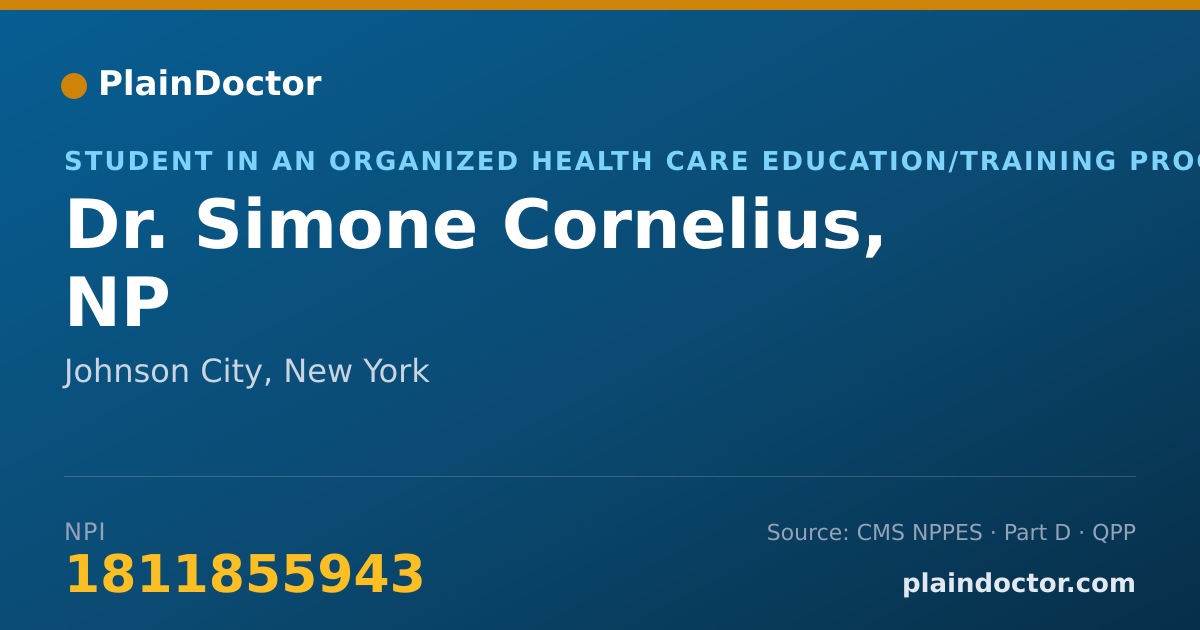 Shareable card for Simone Cornelius, NP - Student in an Organized Health Care Education/Training Program, Johnson City, NY