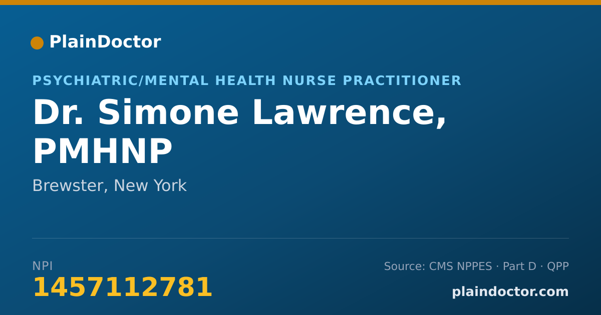 Shareable card for Simone Lawrence, PMHNP - Psychiatric/Mental Health Nurse Practitioner, Brewster, NY