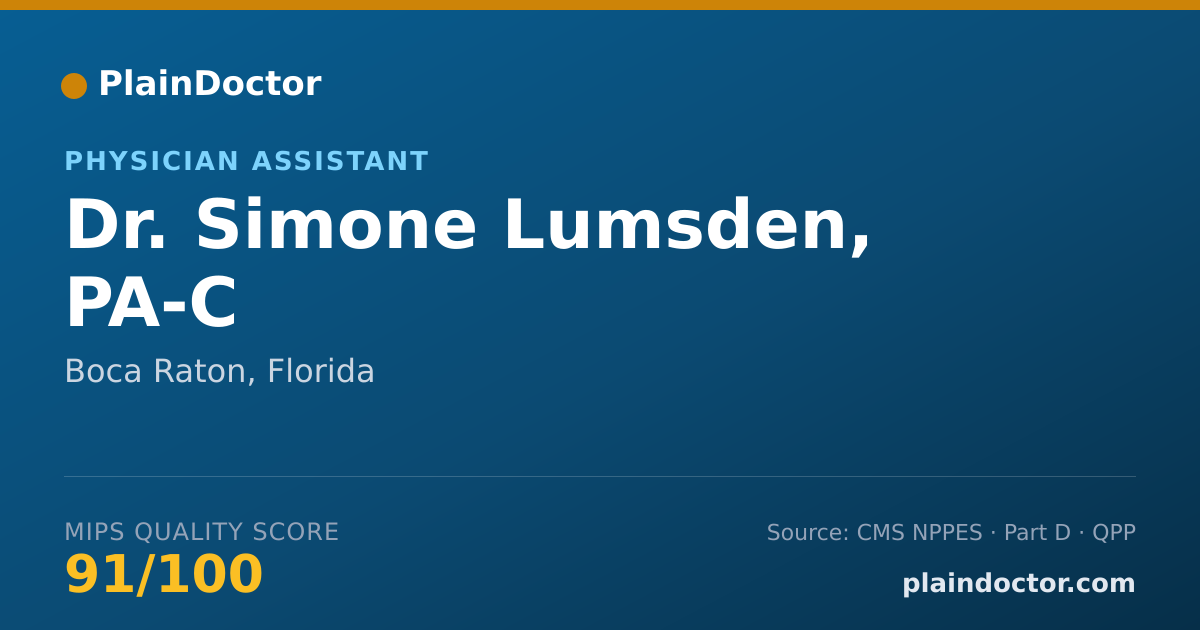 Shareable card for Simone Lumsden, PA-C - Physician Assistant, Boca Raton, FL