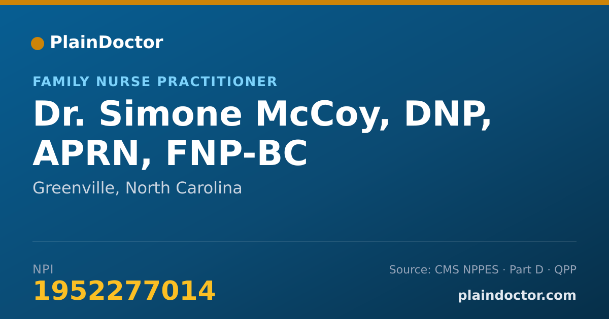 Shareable card for Simone McCoy, DNP, APRN, FNP-BC - Family Nurse Practitioner, Greenville, NC