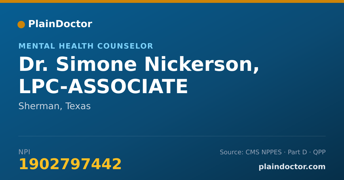 Shareable card for Simone Nickerson, LPC-ASSOCIATE - Mental Health Counselor, Sherman, TX