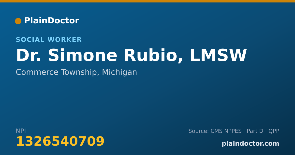 Shareable card for Simone Rubio, LMSW - Social Worker, Commerce Township, MI