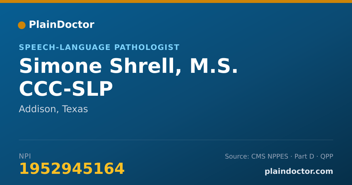 Shareable card for Simone Shrell, M.S. CCC-SLP - Speech-Language Pathologist, Addison, TX