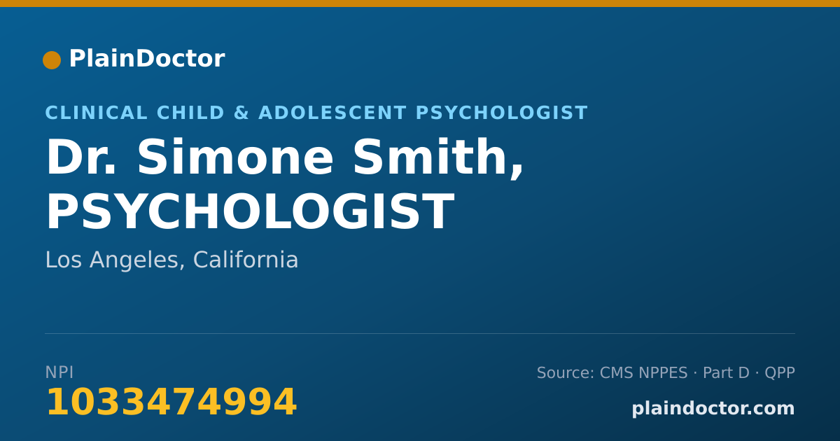 Shareable card for Simone Smith, PSYCHOLOGIST - Clinical Child & Adolescent Psychologist, Los Angeles, CA