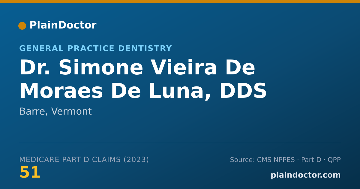 Shareable card for Simone Vieira De Moraes De Luna, DDS - General Practice Dentistry, Barre, VT